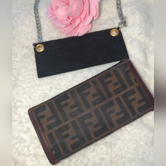 Fendi Authentic Zucca Brown Monogram Wallet Or Shoulder Bag with Silver Chain - Picture 9 of 10